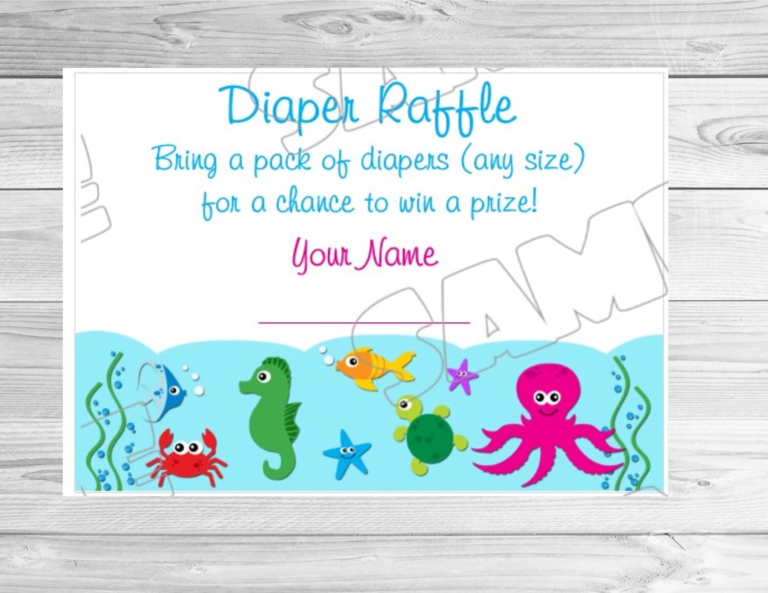 Under the Sea Diaper Raffle Card Insert Baby Shower Games Etsy