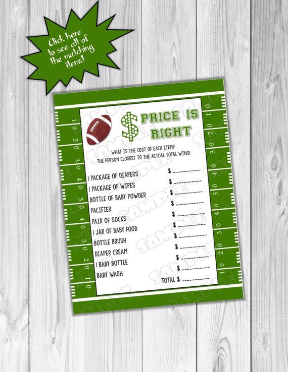 Football Baby Shower Games Price Is Right Game Printable Instant Football Baby Shower Games Price Is Right Game Printable Instant