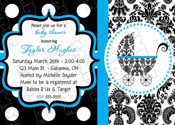 Stroller baby shower boy or girl ANY COLOR printable invitations UPrint customized card by greenmelonstudios Il_570xn