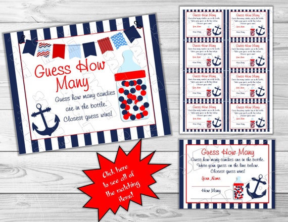 Nautical Anchor Baby shower games guess how many candies Printable INSTANT DOWNLOAD UPrint by greenmelonstudios nautical baby shower Il_570xn
