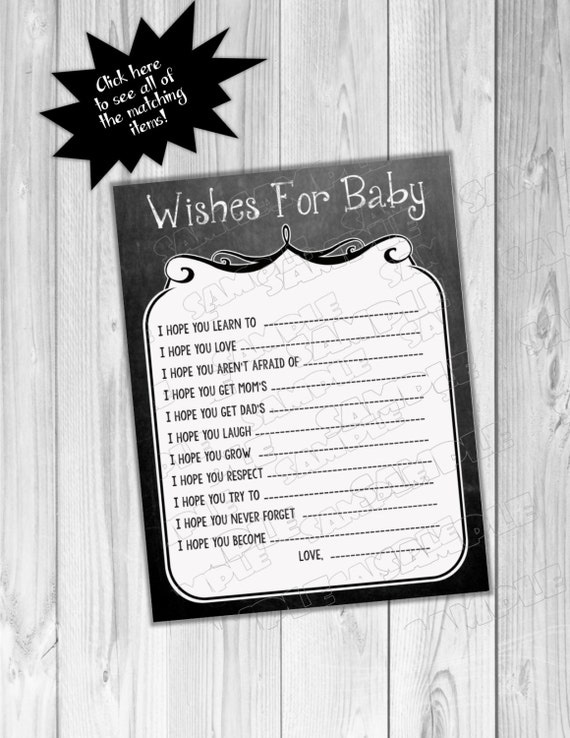 Chalkboard Baby shower wishes for baby Printable INSTANT DOWNLOAD UPrint by greenmelonstudios chalkboard chalk baby shower Il_570xn