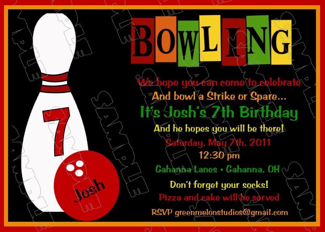 Bowling Birthday Party Printable Invitations Uprint Customized Etsy