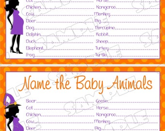 Halloween Baby shower games name the baby animals game Printable INSTANT DOWNLOAD  UPrint  by greenmelonstudios halloween witch baby shower