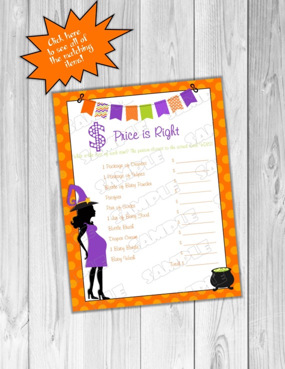Halloween Baby shower games price is right game Printable INSTANT DOWNLOAD UPrint by greenmelonstudios halloween witch baby shower Il_570xn