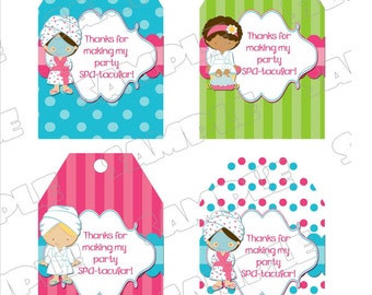 Spa party Thanks you tags hang tags INSTANT DOWNLOAD UPrint  by greenmelonstudios