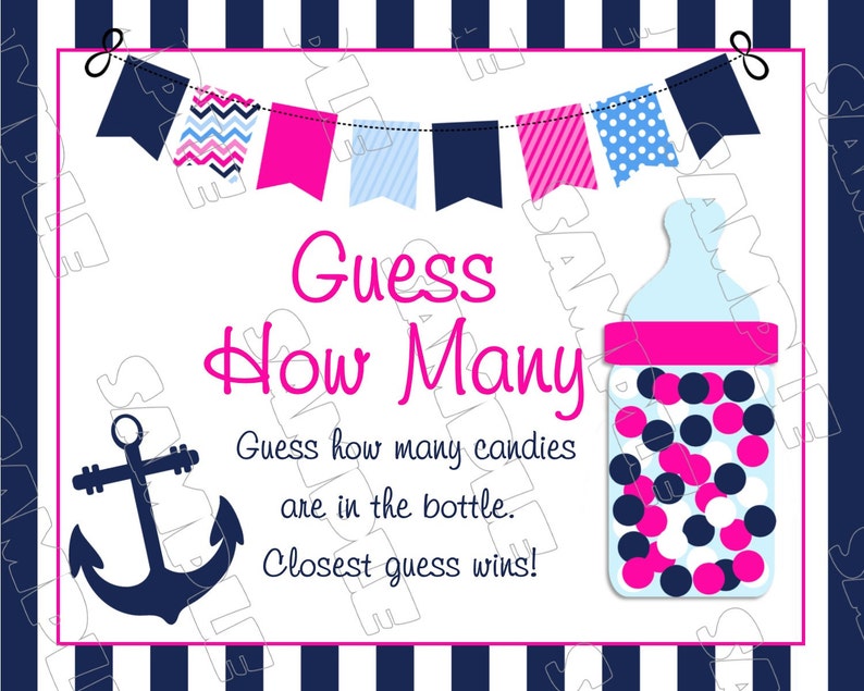 Pink Nautical Anchor Baby Shower Games Guess How Many Candies | Etsy