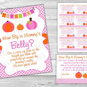 Jogos de chá de bebê de abóbora rosa quão grande é a barriga da mamãe jogo para impressão DOWNLOAD INSTANTÂNEO UPrint por greenmelonstudios chá de bebê de outono de abóbora