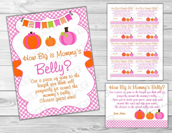 Pink Pumpkin Baby shower games how big is mommy's belly game Printable INSTANT DOWNLOAD UPrint by greenmelonstudios pumpkin fall baby shower Il_570xn