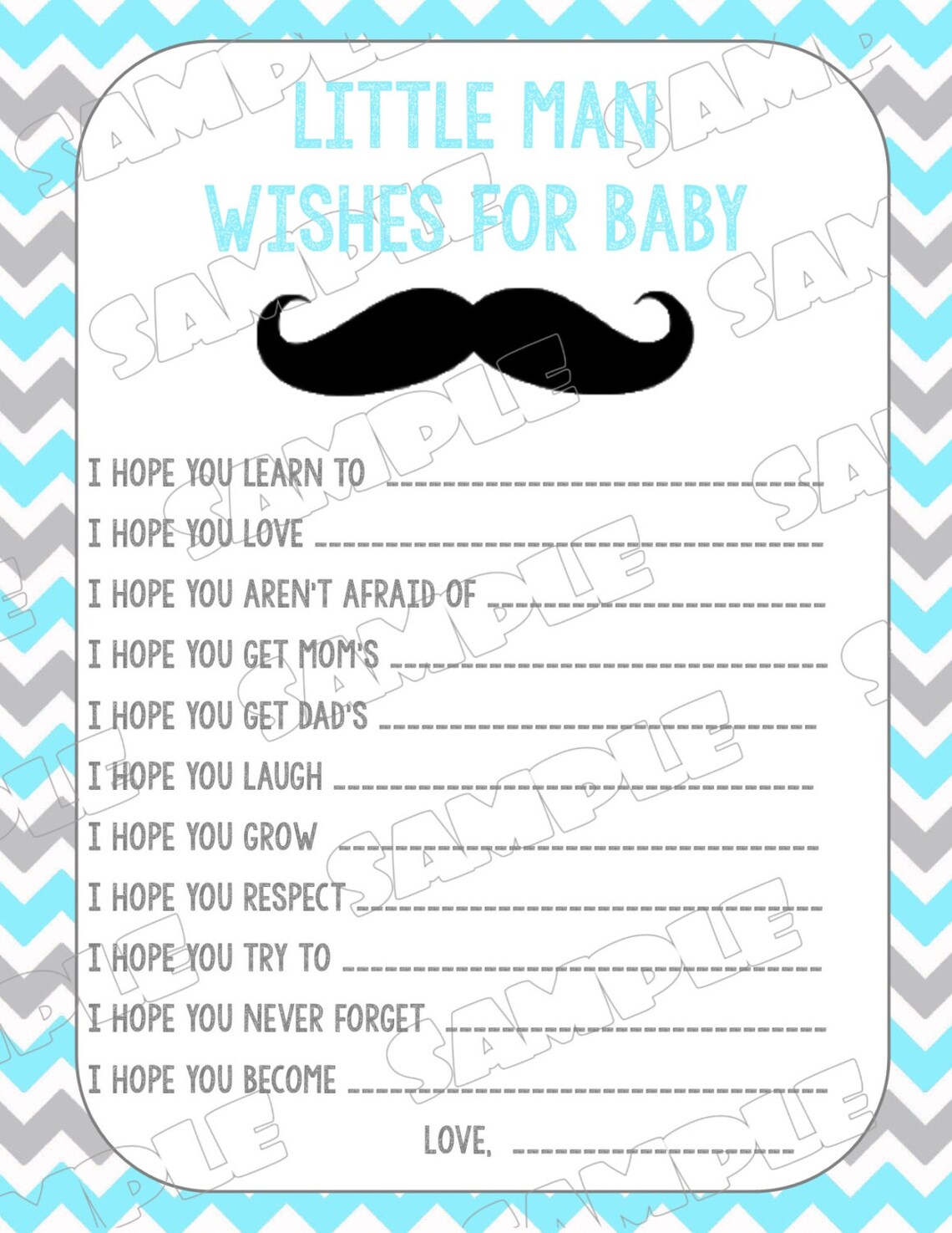 Mustache Baby Shower Wishes for Baby Printable INSTANT - Etsy