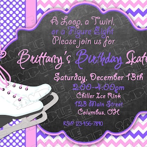 Ice Skate invitation ice skating birthday party printable invitations ANY COLOR UPrint customized card by greenmelonstudios image 2