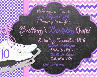 Ice Skate invitation birthday party printable invitations ANY COLOR UPrint customized card by greenmelonstudios