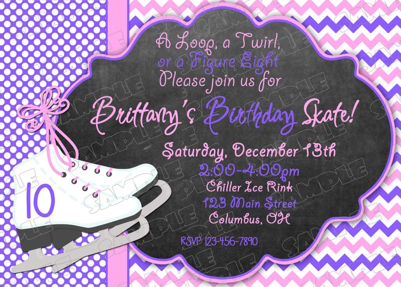 Ice Skate invitation ice skating birthday party printable invitations ANY COLOR UPrint customized card by greenmelonstudios image 2