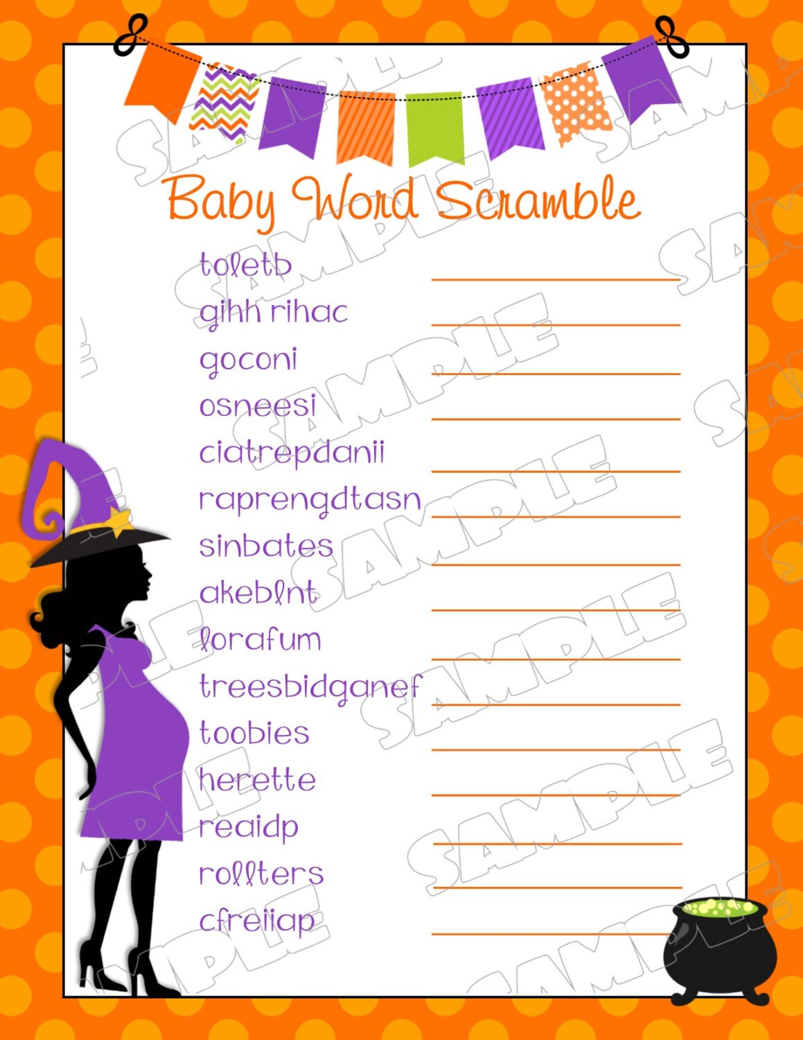Halloween Baby Shower Games Word Scramble Game Printable Etsy