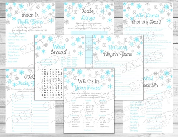 Winter Wonderland Baby Shower Games Blue Snowflake Set Of 8 Games Winter Wonderland Baby Shower Games Blue Snowflake Set Of 8 Games