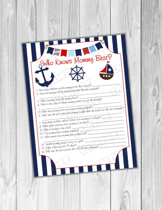 Nautical Anchor Baby shower games who knows mommy best game Printable INSTANT DOWNLOAD UPrint by greenmelonstudios nautical baby shower Il_570xn