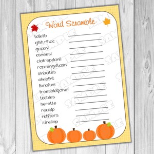 Pumpkin Fall Baby Shower Games Word Scramble Game Printable INSTANT ...