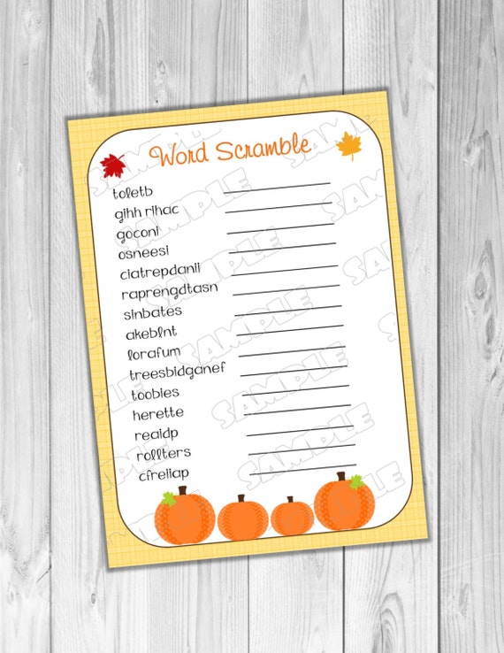 Pumpkin fall Baby shower games word scramble game Printable INSTANT DOWNLOAD UPrint by greenmelonstudios pumpkin baby shower Il_570xn