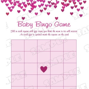 Pink Heart confetti Baby shower games bingo game Printable INSTANT DOWNLOAD UPrint by greenmelonstudios heart baby shower image 2