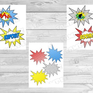 Superhero party burst signs INSTANT DOWNLOAD  superhero printable party superhero birthday no personalization superhero signs