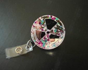 Confetti  Xray Badge Reel, Radiation Symbol Badge Reel, Interchangeable badge reel, CT Tech Badge Reel, Nuc Med, Radiation oncology badge