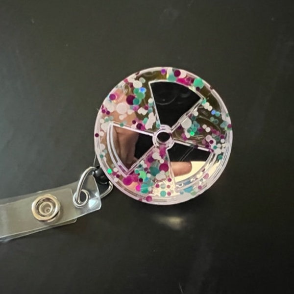 Confetti  Xray Badge Reel, Radiation Symbol Badge Reel, Interchangeable badge reel, CT Tech Badge Reel, Nuc Med, Radiation oncology badge