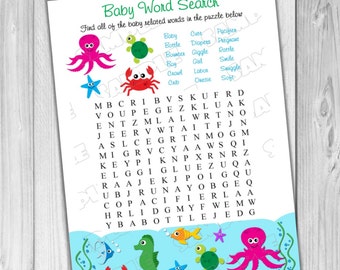 Under the sea Baby shower games Word search game Printable INSTANT DOWNLOAD  UPrint  by greenmelonstudios under the sea baby shower