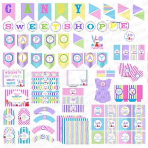 Candy party sweet shoppe party Huge birthday printable party supplies UPrint customized card by greenmelonstudios image 1