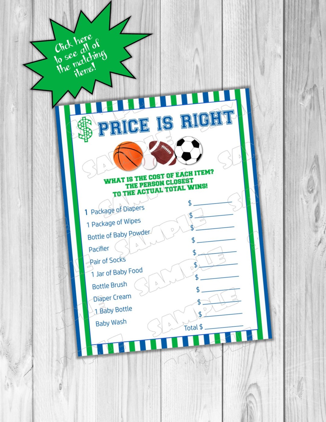 Sports Baby Shower Games Price is Right Game Balls Printable Etsy