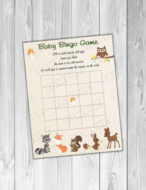 Woodland forest animals bingo baby game baby shower Printable INSTANT DOWNLOAD UPrint by greenmelonstudios woodland baby shower Il_570xn