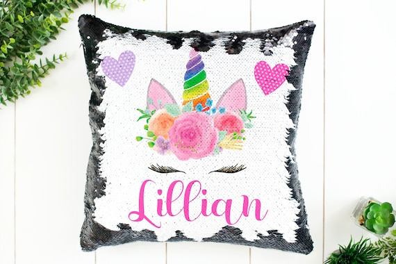 Sequin pillow | unicorn sequin pillow | personalized unicorn pillow | personalized sequin pillow | gift for girls | custom sequin pillow Il_570xn