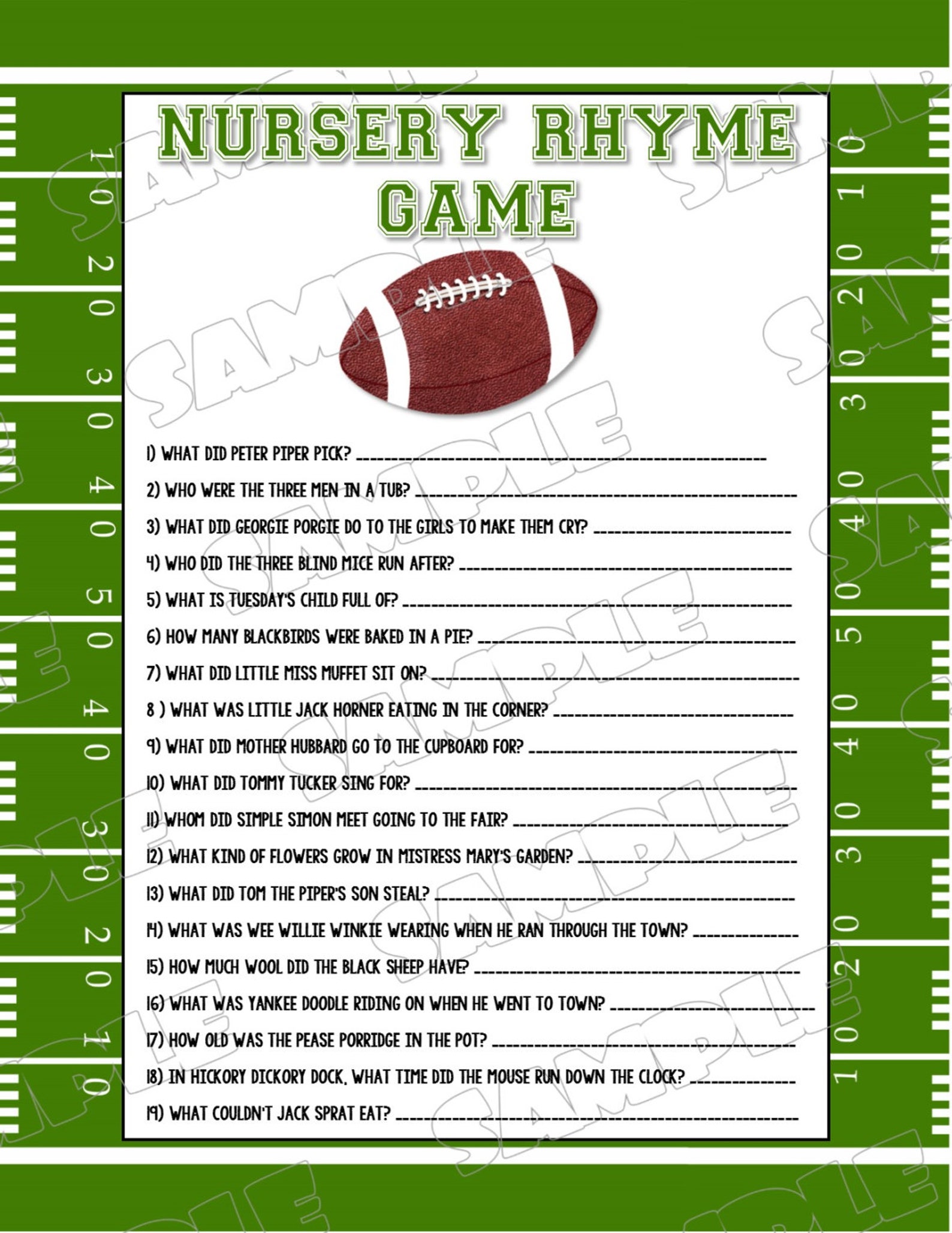 Football Baby Shower Games Nursery Rhyme Game Printable Etsy