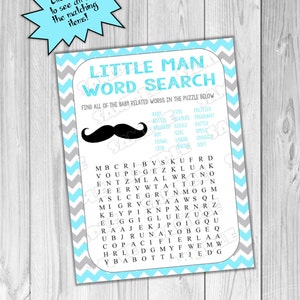 Mustache Baby Shower Games Word Search Game Printable INSTANT DOWNLOAD ...