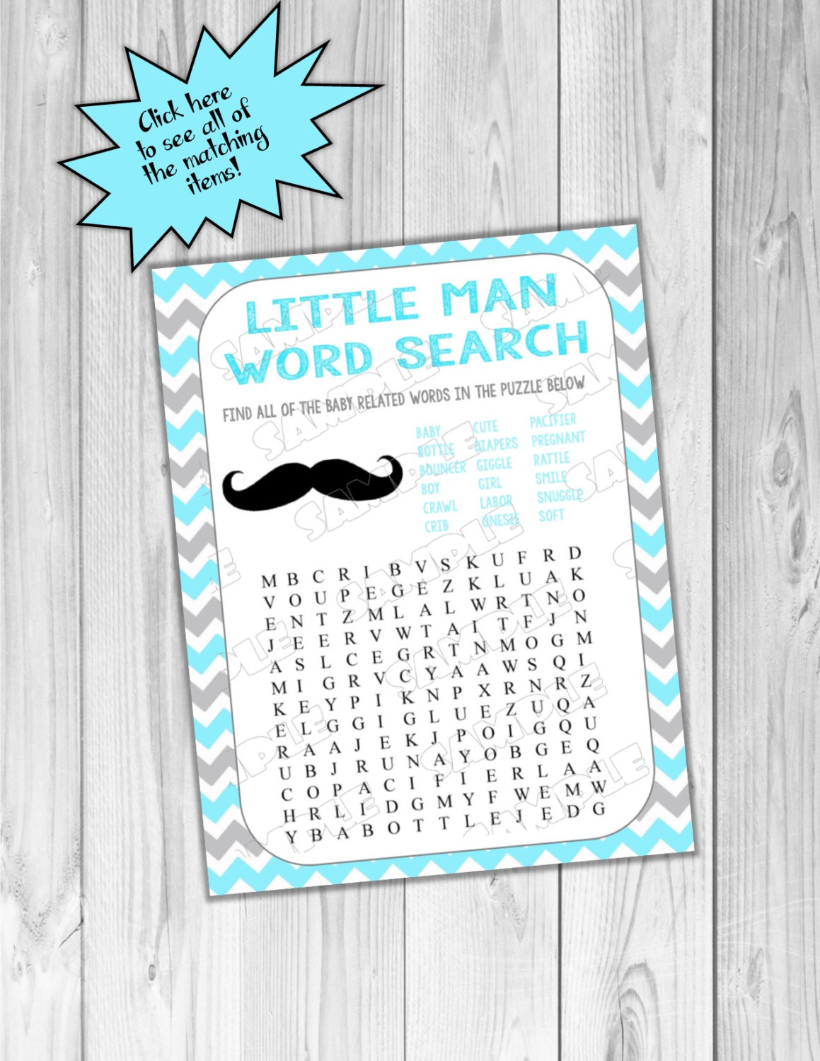 Mustache Baby Shower Games Word Search Game Printable INSTANT | Etsy