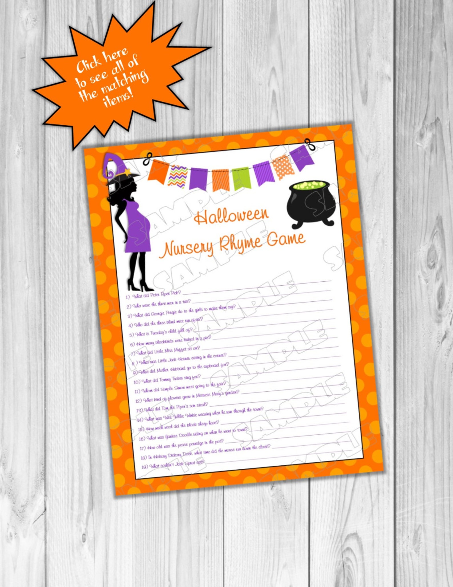 Halloween Baby shower games nursery rhyme game Printable | Etsy