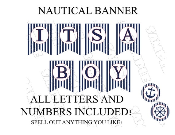 Nautical Anchor Baby shower banner all letters & numbers Printable INSTANT DOWNLOAD UPrint by greenmelonstudios nautical baby shower Il_570xn