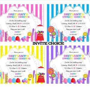 Candy party sweet shoppe party Huge birthday printable party supplies UPrint customized card by greenmelonstudios image 3