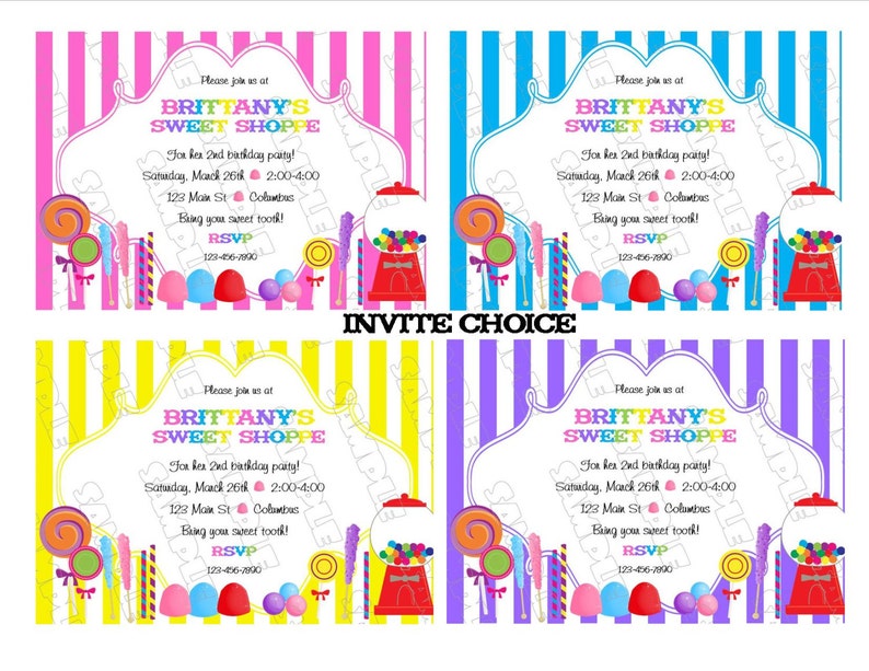 Candy party sweet shoppe party Huge birthday printable party supplies UPrint customized card by greenmelonstudios image 3