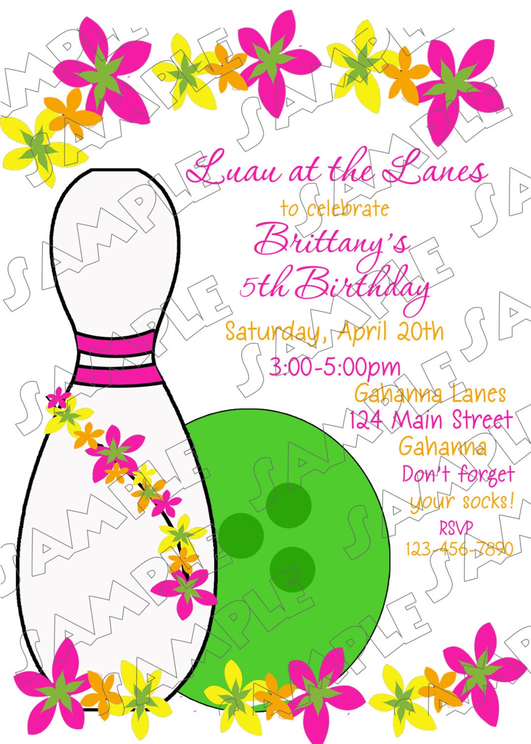 Bowling Birthday Party Printable Invitation Any Colors Uprint ...