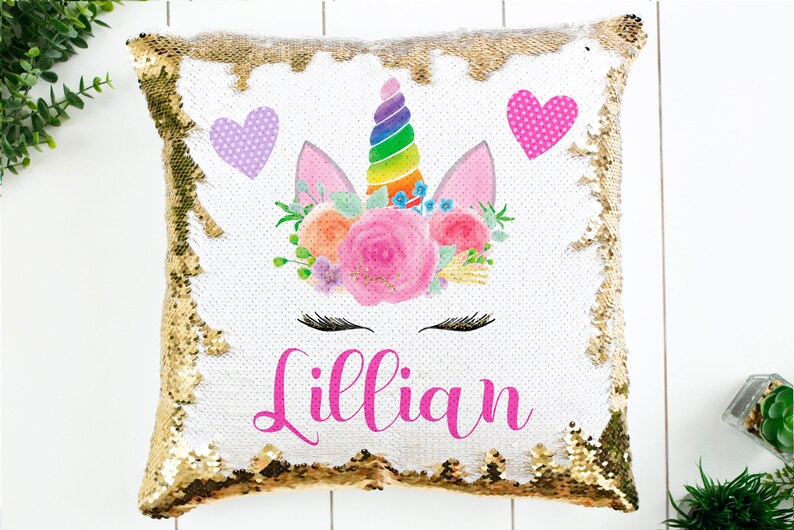 personalized sequin pillow unicorn