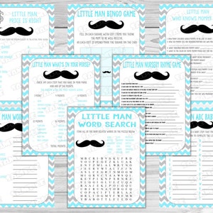 Schnurrbart Baby Shower Spiele 8er Set Sofort Download UPrint von greenmelonstudios Schnurrbart Little Man Baby Shower