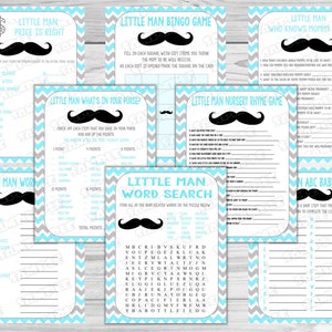 Mustache Baby shower games set of 8 games bundle Printable INSTANT DOWNLOAD  UPrint by greenmelonstudios mustache little man baby shower