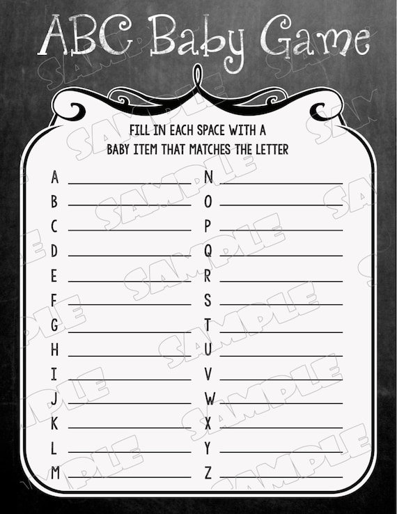 Chalkboard Baby shower games abc baby game Printable INSTANT DOWNLOAD UPrint by