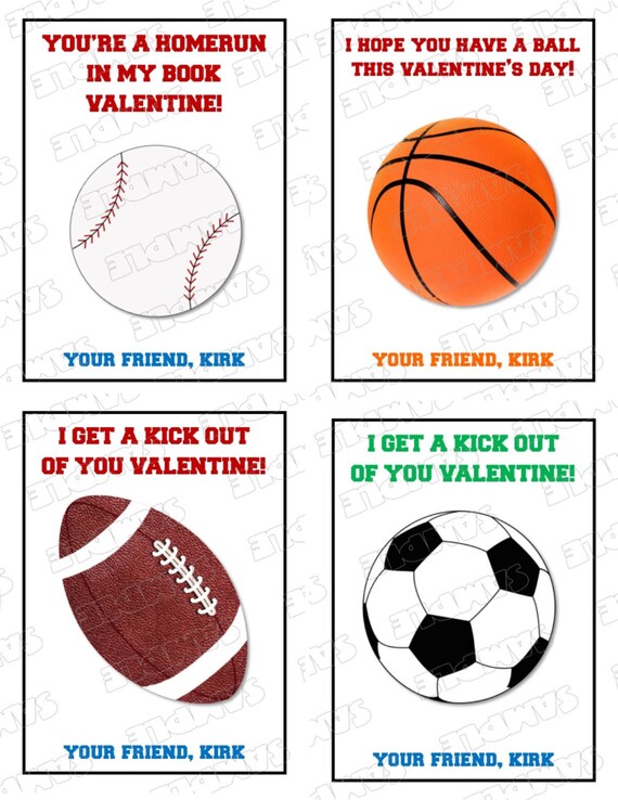 Sports Kids valentine cards football soccer baseball basketball with envelopes set of 12 customized by greenmelonstudios Il_570xn