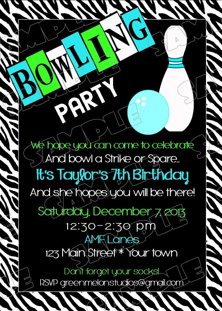 Bowling Birthday Party Printable Invitationpolka Dots Any | Etsy