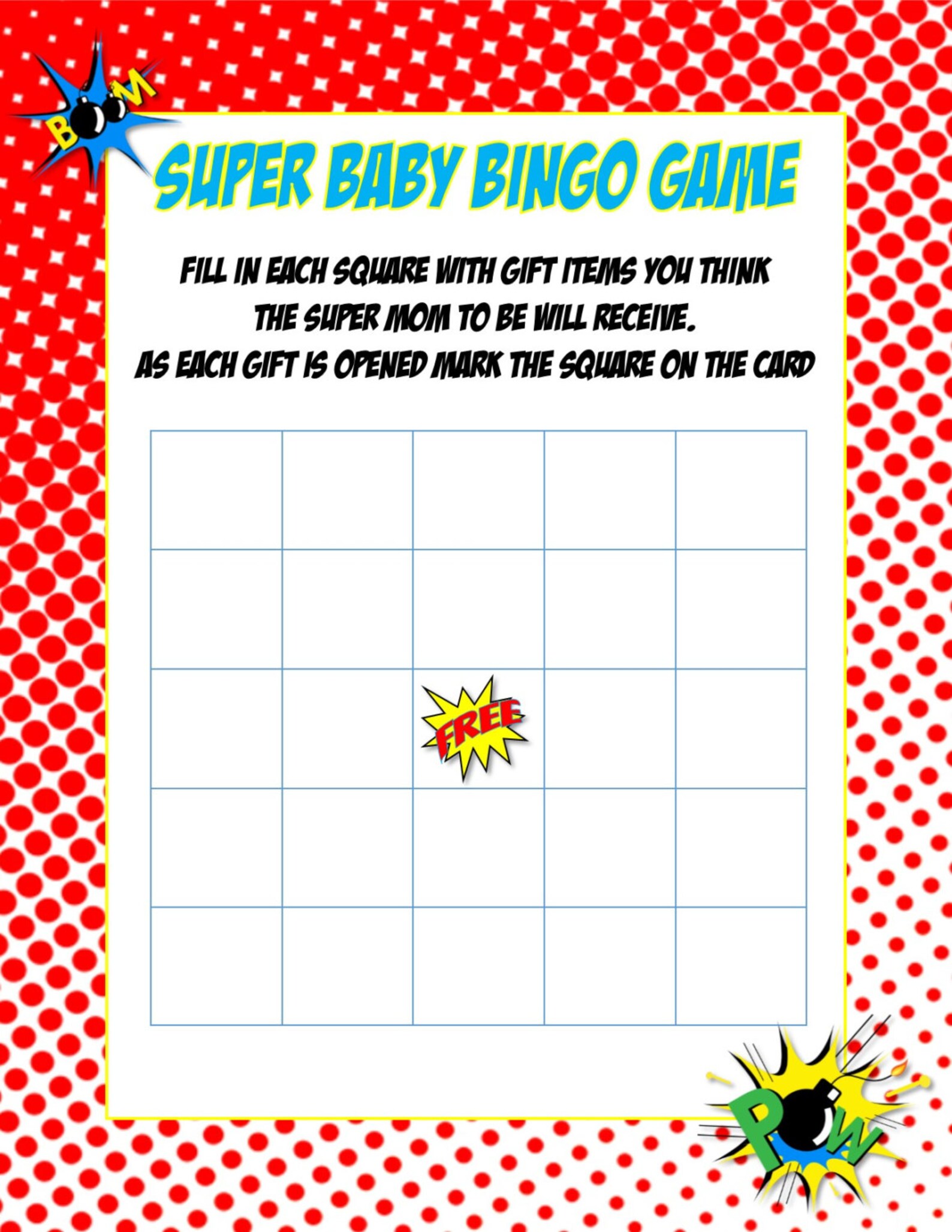 Superhero Bingo Baby Shower Game Game Printable INSTANT - Etsy