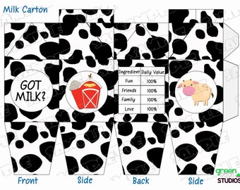 Milk Carton Farm mini treat box INSTANT DOWNLOAD UPrint  by greenmelonstudios