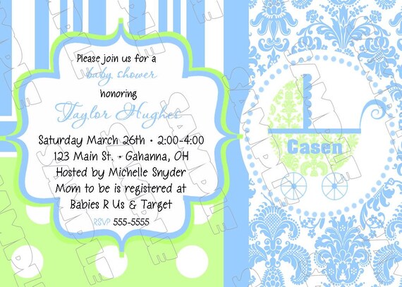 Stroller baby shower boy or girl ANY COLOR printable invitations UPrint customized card by greenmelonstudios Il_570xn