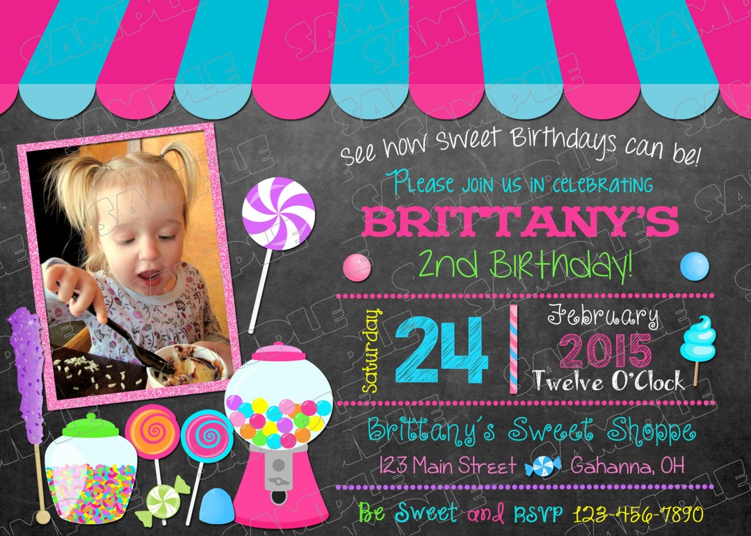 Sweet Shoppe Candy Chalkboard Candy Shoppe Invitation Birthday Party ...