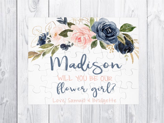 Flower Girl puzzle gift Blue Peach Gold Flower Girl Proposal Will You Be My Flower Girl Proposal Gift Puzzle Flower Girl 30 piece puzzle Il_570xn