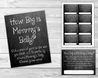 Chalkboard Baby shower games how big is mommy's belly Printable INSTANT DOWNLOAD UPrint by greenmelonstudios chalkboard chalk baby shower